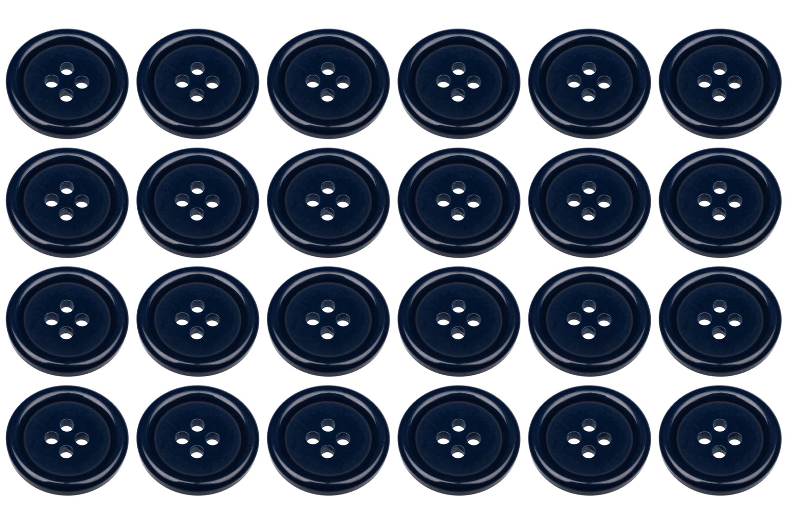 Pack of 24 Dark Blue Sew on 20mm Round Buttons Flat 4 Holes 32L 32 Ligne, Pack of 24 20mm Buttons