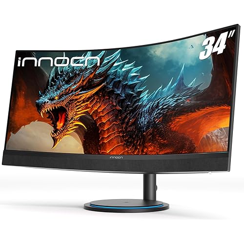 INNOCN 34" Curved Ultrawide Gaming Monitor 3440 x 1440p 165Hz PC Computer Monitor Gamer, USB Type C Power Delivery, HDMI, DP, Built-in 2.1 Stereo Speakers, Charger Pad, Black, 34G1R