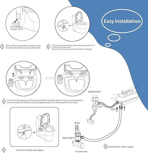 Miniatura 3 de Bidet AMI910 - Accesorio de bidé de agua fría y caliente para inodoro, boquillas dobles autolimpiantes (lavado frontal y trasero), accesorio de