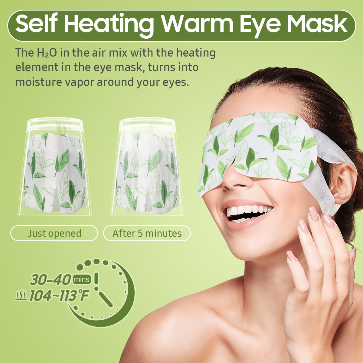 30Packs Steam Eye Mask, Heated Eye Mask Warm Compress for Eyes, Self Heating Disposable Steam Mask for Home Sleep, Spa, Travel Essentials & Relaxation Gifts, Stocking Stuffers (Green Tea) - Image 5