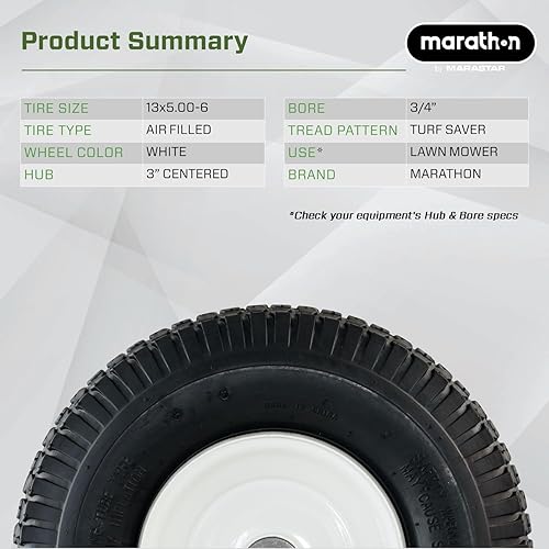 Miniatura 6 de Marathon Industries 20336 13x5.00-6" Pneumatic (Air Filled) Lawnmower Tire on Wheel