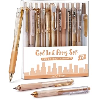 Four Candies Gel Pen Set Aesthetic Journaling Pens Brown - Moor