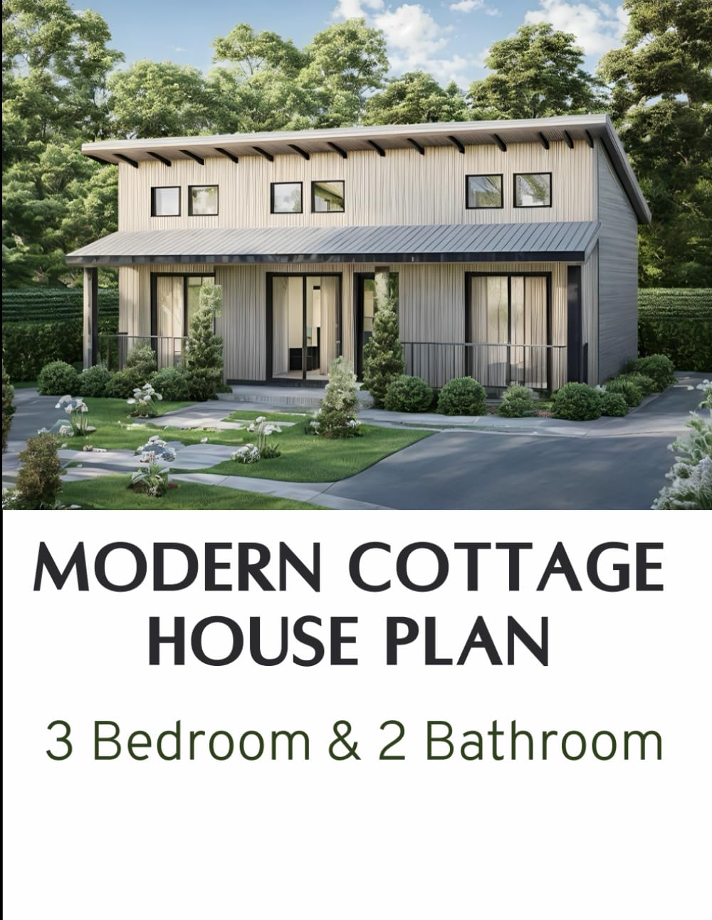 Modern Cottage House plan: 3 Bedroom & 2 bathroom with CAD file: Full Construction Drawing
