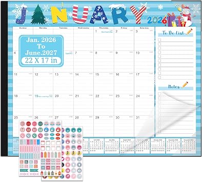 Lateefah Desk Calendar 2026, Large 22 x 17 Desk Calendar 2026-2027, 18 Month Desktop Calendars for Home & Office, Use Jan 2026 to June 2027