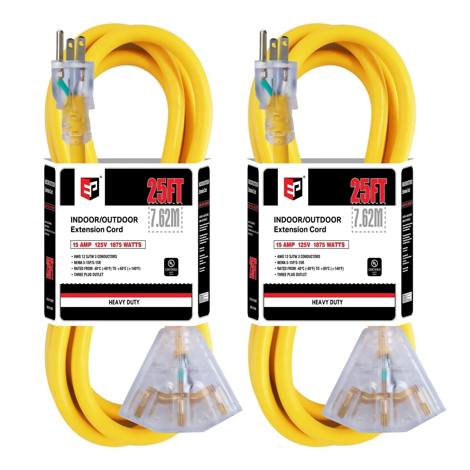 Snapklik.com : EP 2 Pack 25 Ft Lighted Outdoor Extension Cord