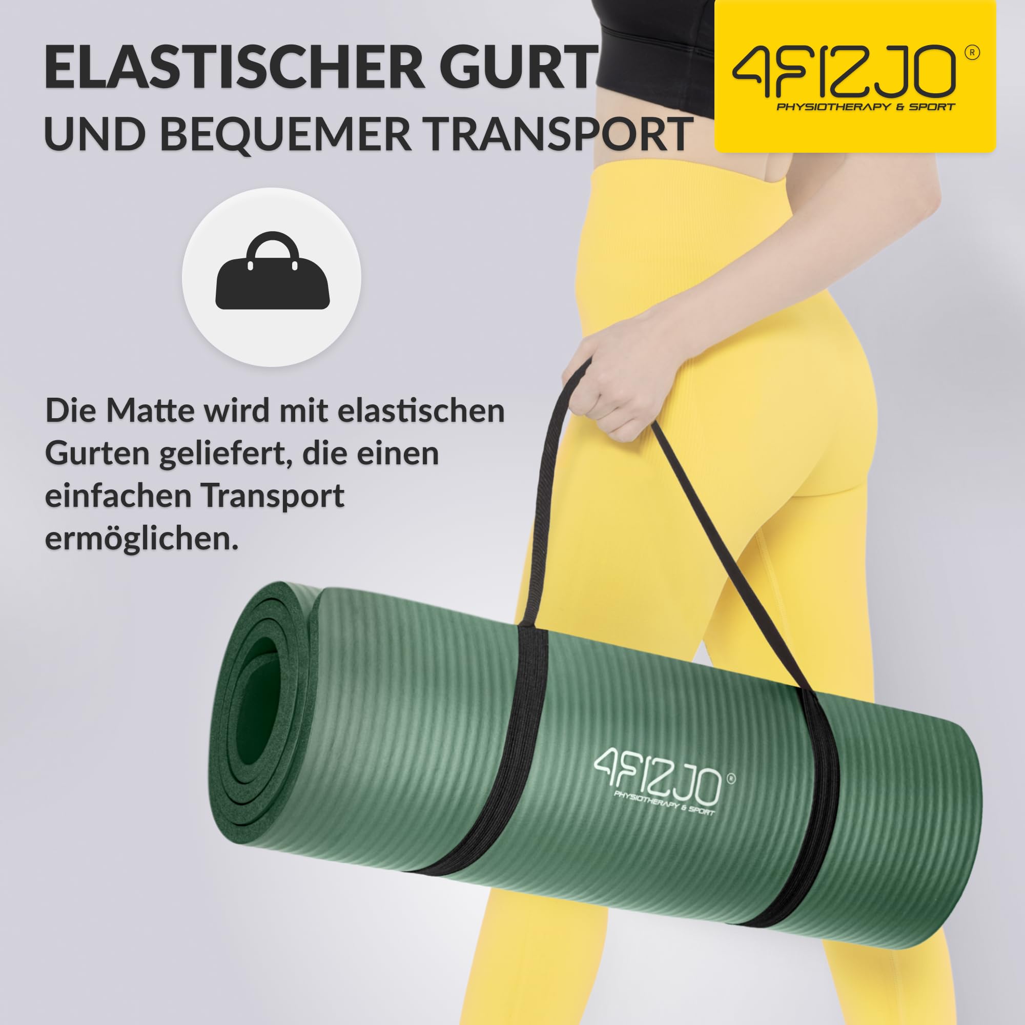 4FIZJO Fitnessmatte mit Tragegurt, Abm. 180x60 cm, NBR-Schaumstoff, Rutschfest, Komfort, In & Outdor, Pilatesmatte, Yoga Matte, Sportmatte, Gymnastikmatte, Trainingsmatte