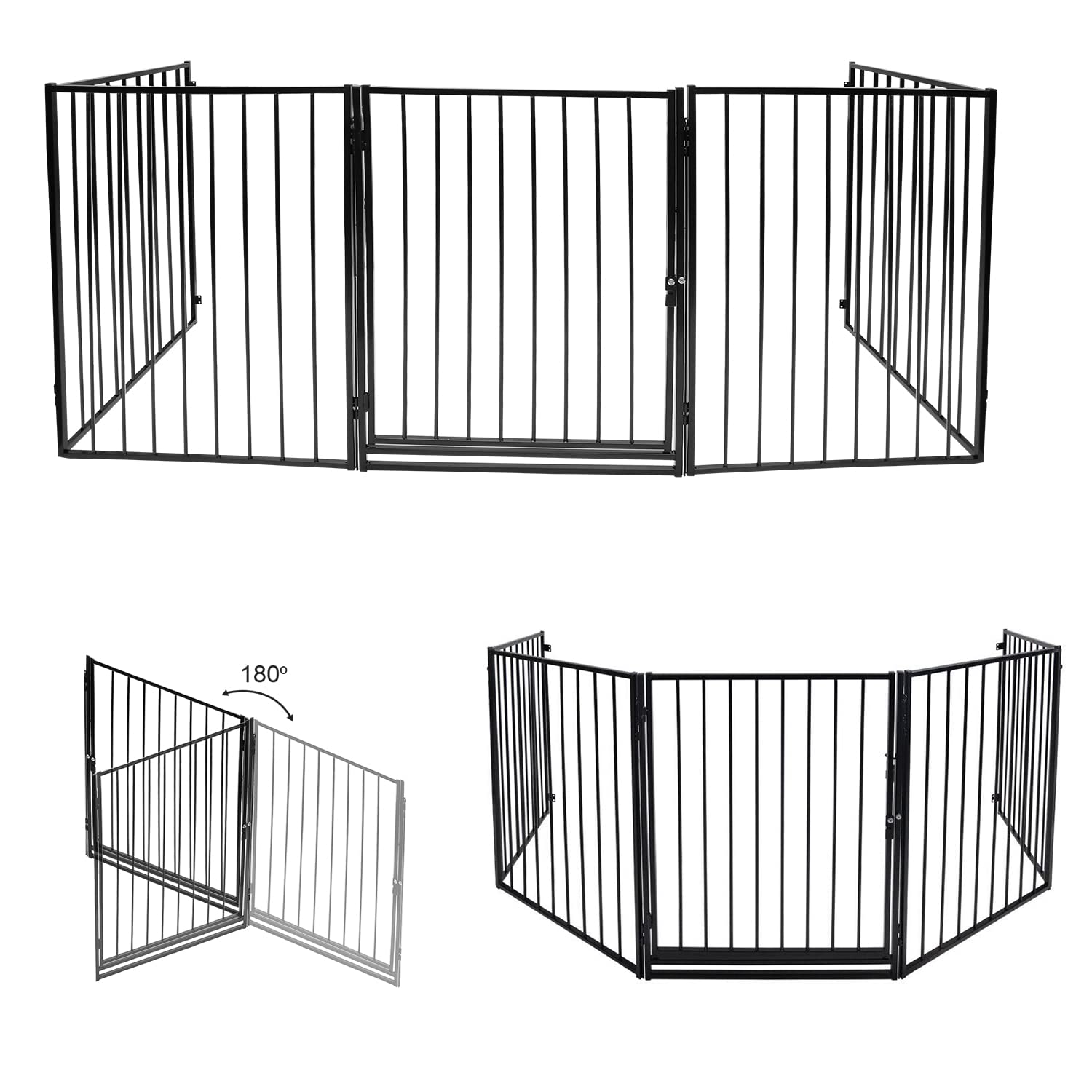 Rejilla protectora para chimenea, 304 cm, rejilla de protección infantil, rejilla protectora de metal para niños y bebés, 5 piezas (60 x 76 cm cada una), color negro
