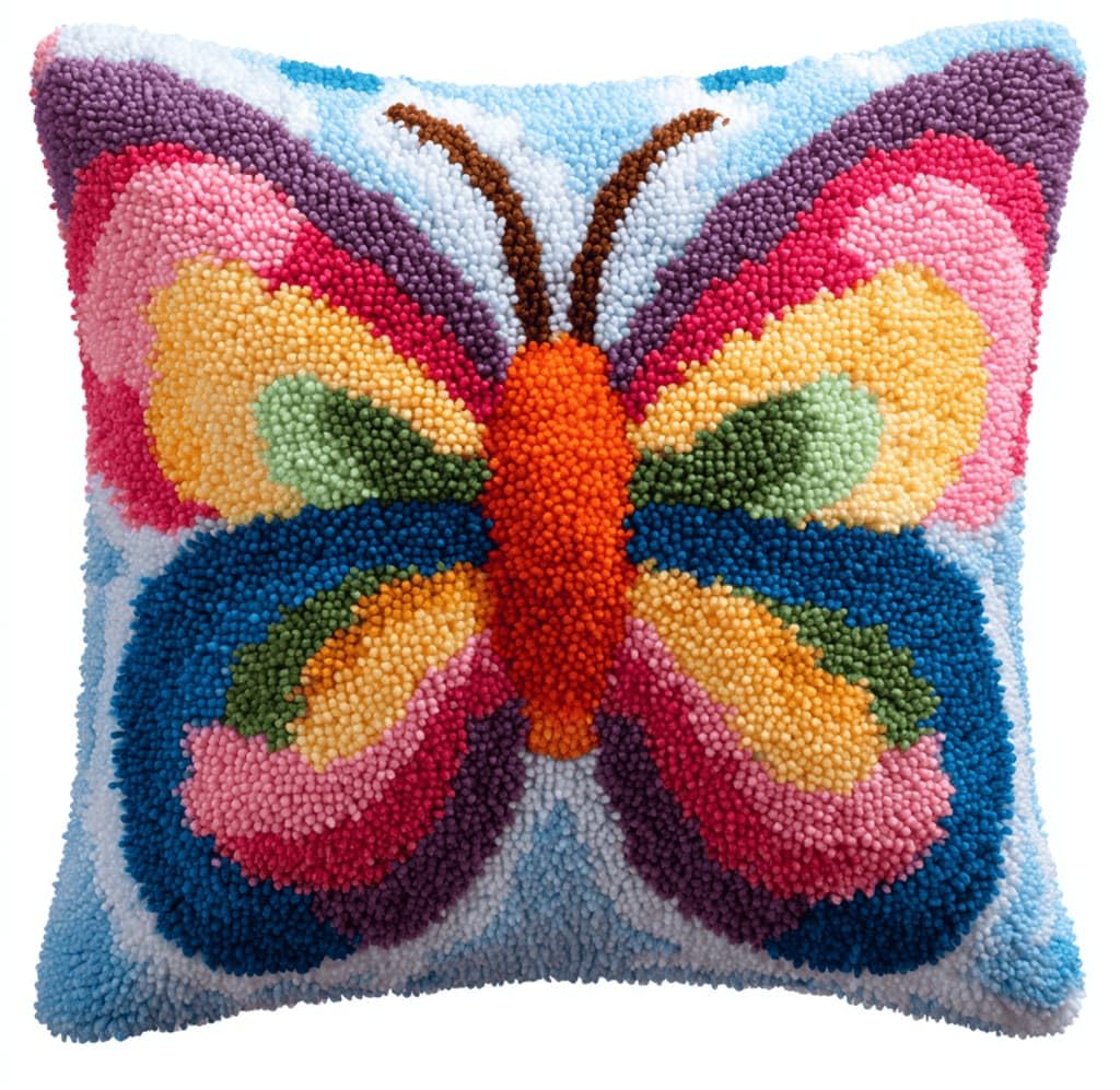 Kitquiver Latch Hook Kits Kitsbutterfly for Adults,Beginners DIY Latch Hook Cushion Kits and Latch Rug Kits Cross-Stitch Embroidery Cushion Cover for Home Sofa Decoration 17X17 in