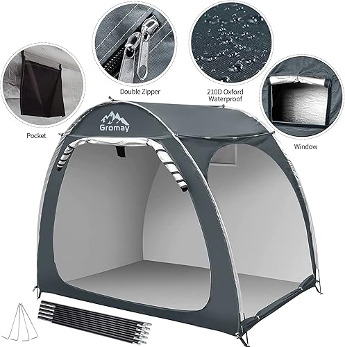 Miniatura 4 de Tienda de campaña de almacenamiento para bicicletas al aire libre, cobertizo de almacenamiento portátil para bicicletas con poste de repuesto y tira