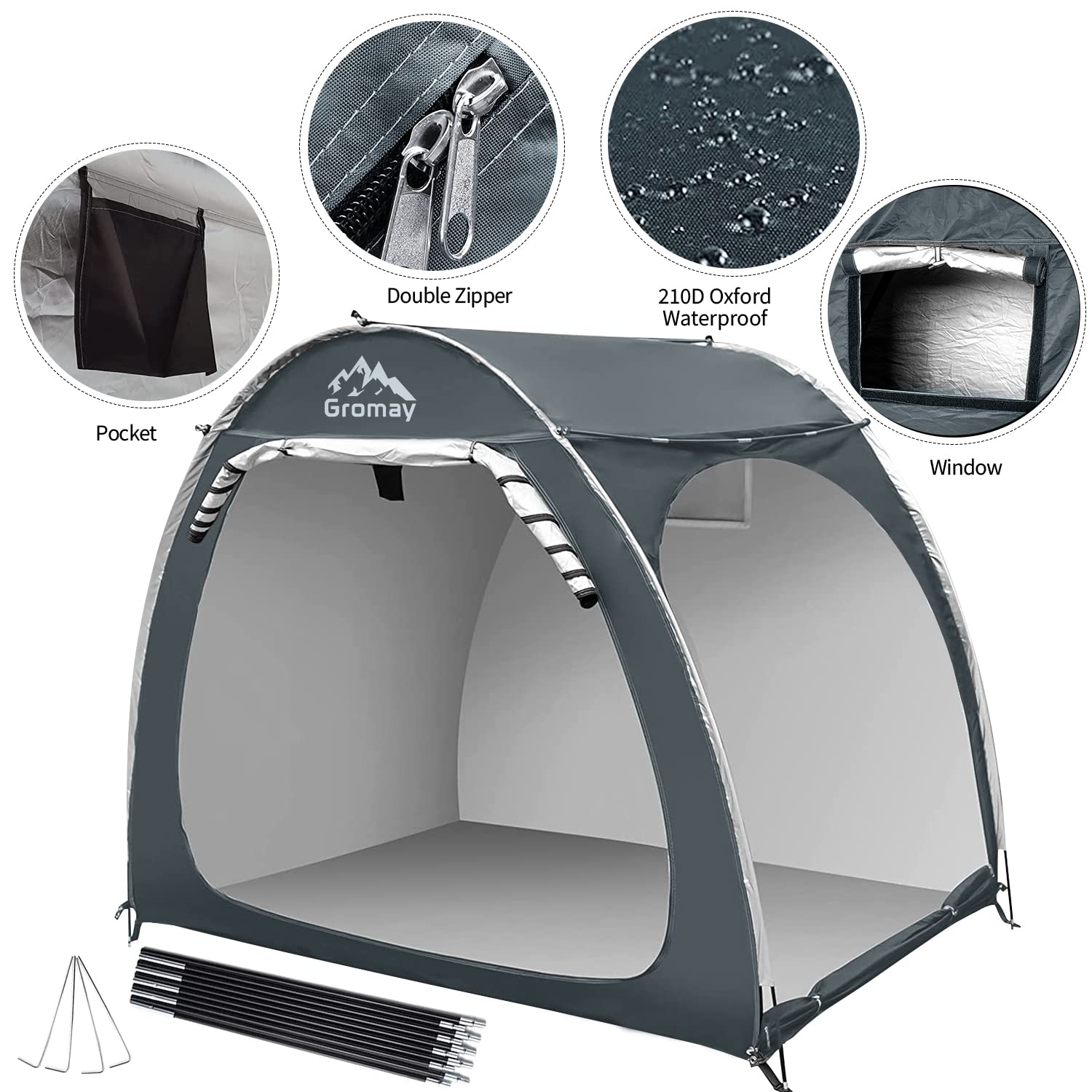 Outdoor Bike Storage Shed Tent, Portable Bicycle Motorcycle Storage Shed with Spare Pole and Rain Strip for 4 Bikes PU4000 Waterproof Silver Coated Oxford Cover Foldable Bicycle Shelter, Green