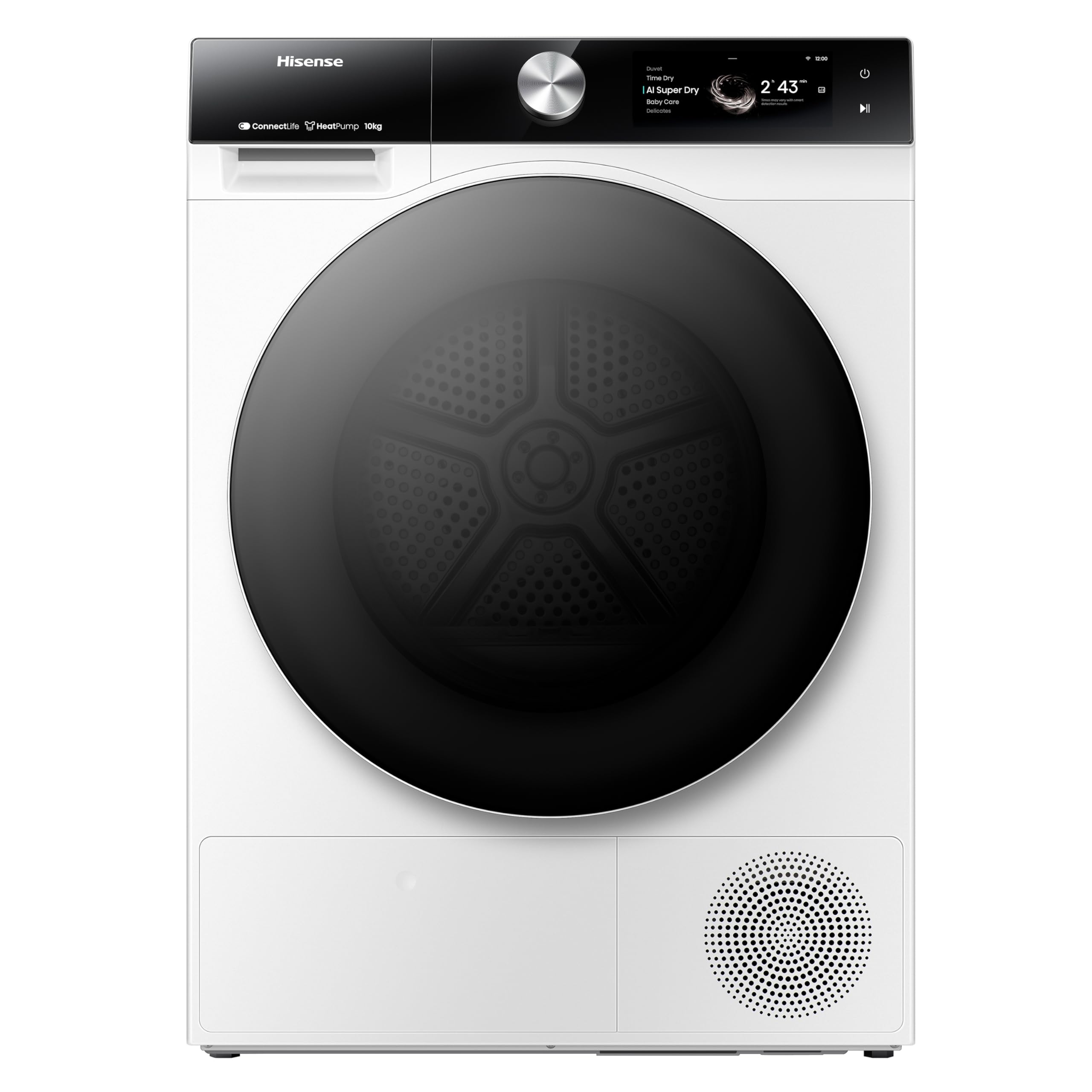 Hisense DH7S107BW - Secadora, Clase A+++, 10 kg, Pantalla Táctil, Conectividad WiFi, Monitor de Consumo, Función Ion Refresh, Auto-Dry IA, Secado Rápido, Blanco