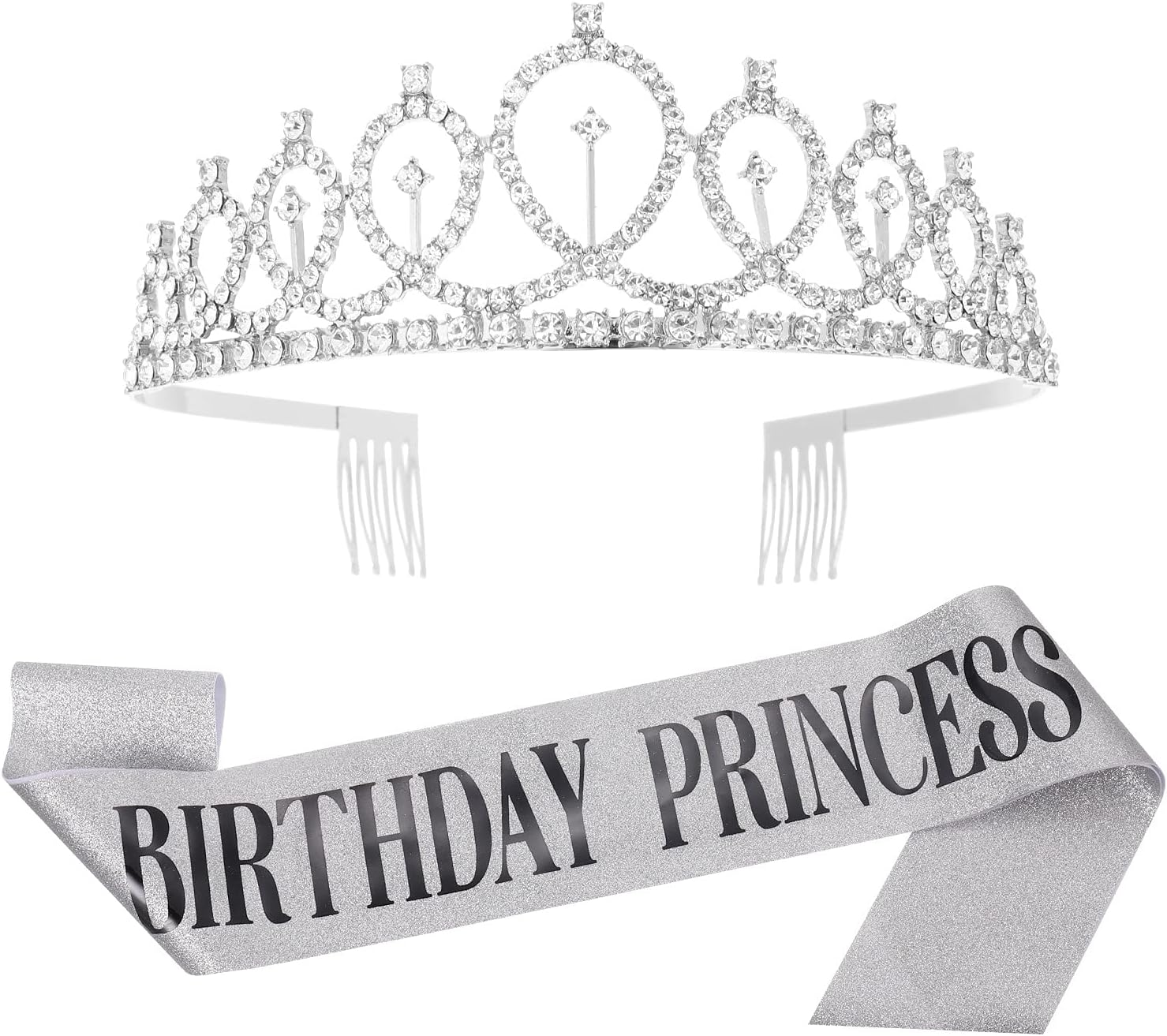 Rosavida 2-piece suit BIRTHDAY PRINCESS Sash and Rhinestone Tiara Kit Birthday Gifts Glitter Sash and Birthday Crowns for Women Girl Party Decoration (Silver) : Clothing, Shoes & Jewelry