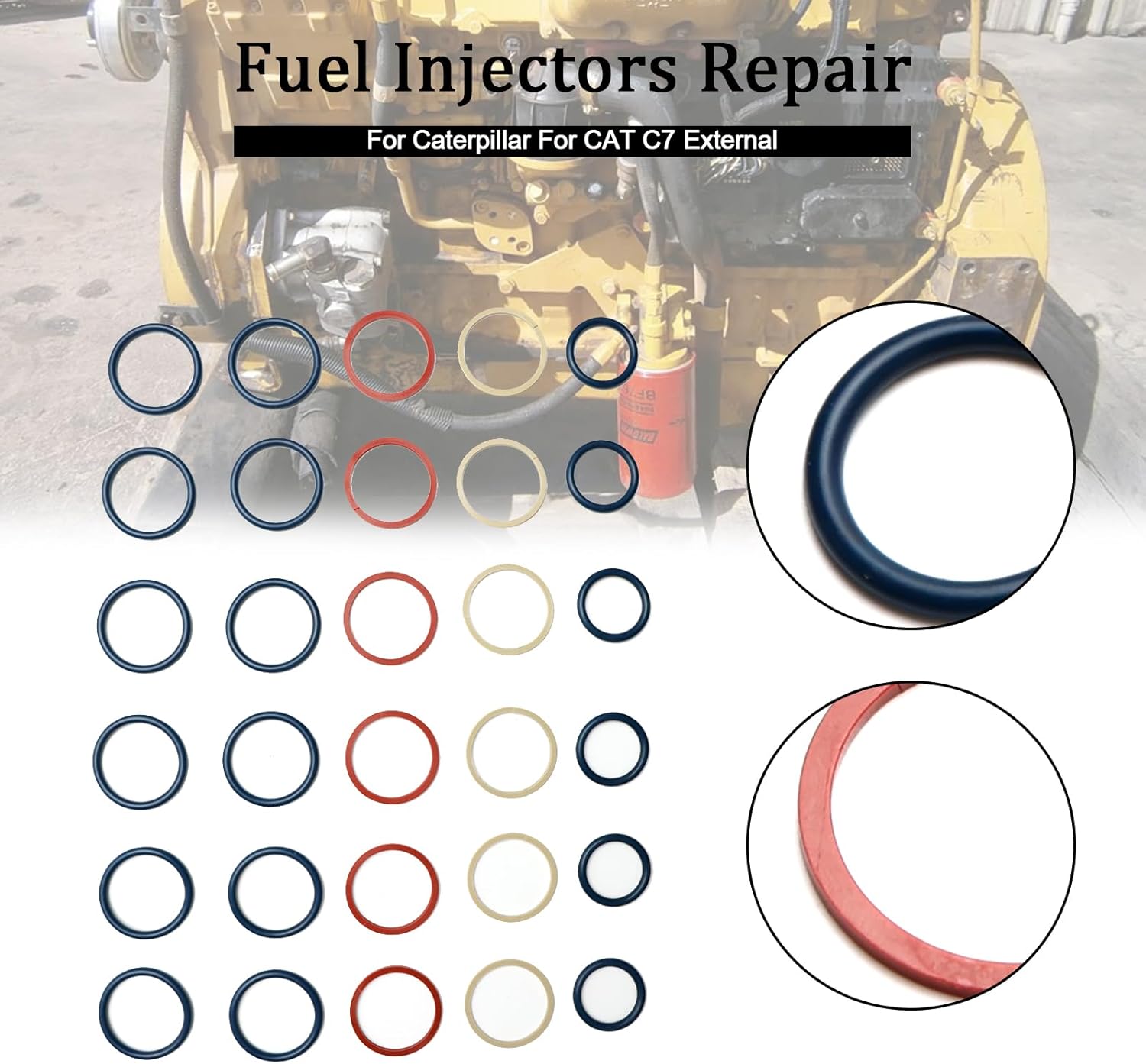 Areyourshop 6PCS Fuel Injectors Repair Kit Seal O-Ring fit for Caterpillar For CAT C7 External