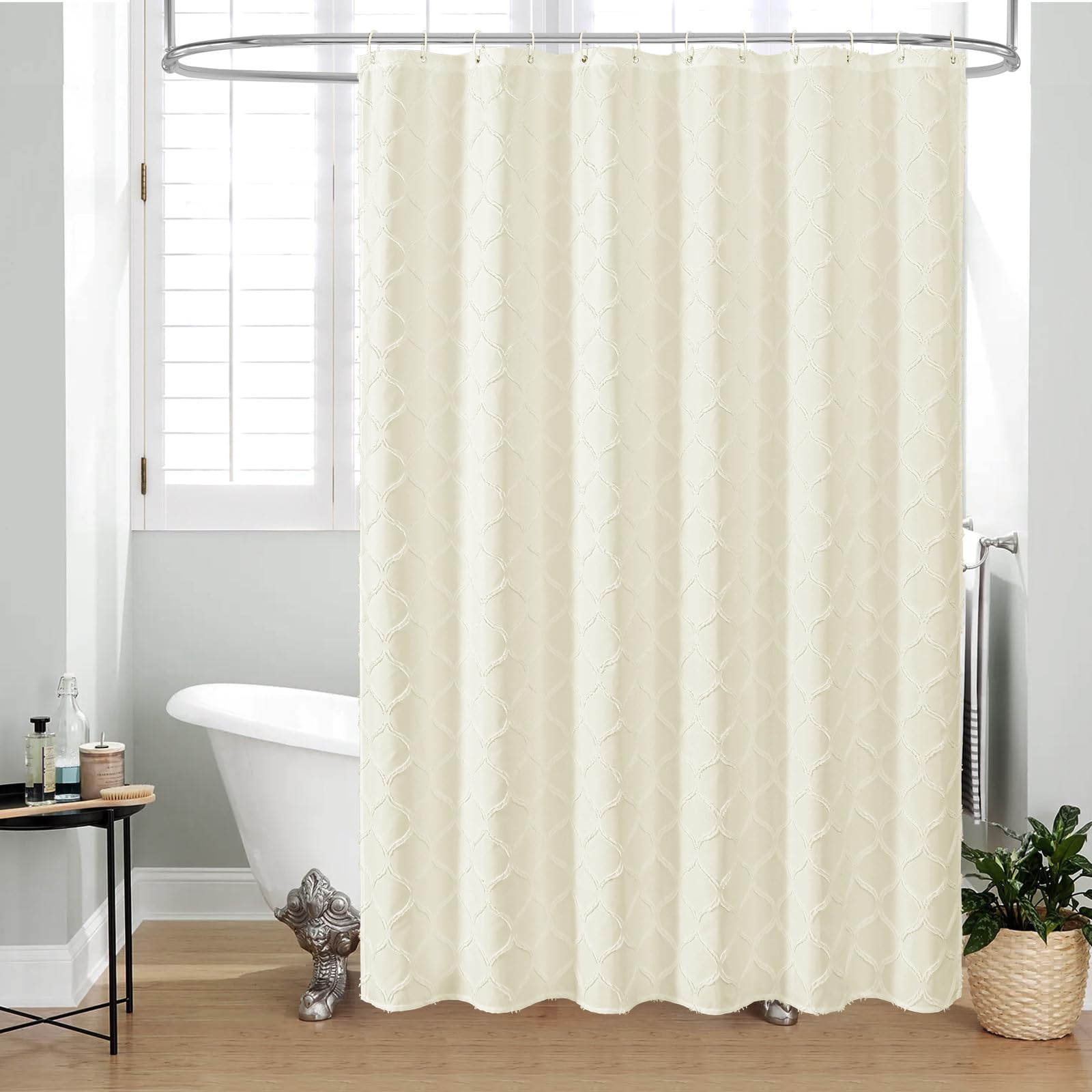 MitoVilla Juego De Cortinas De Ducha De Tela Bohemia Color Crema Con Textura A Rayas Cortinas De Ducha De Lujo Beige Para Decoracion Moderna De