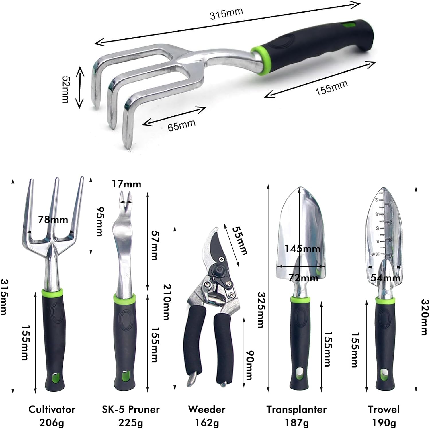 Nikou Garden Tool Set with Tote Bag, 9-Piece Aluminum Hand Tools Including Pruning Shears, Spade, Rake & Gloves for Digging, Weeding & Transplanting
