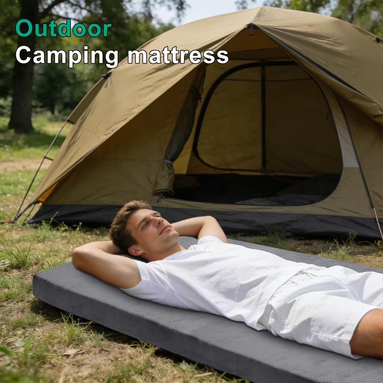 Memory Foam Camping Mattress Pad, 3 Inch Sleeping Pad for Camping, Portable Roll Up Cot Mattress for Adults, Thick Sleeping Mat for Sleepover