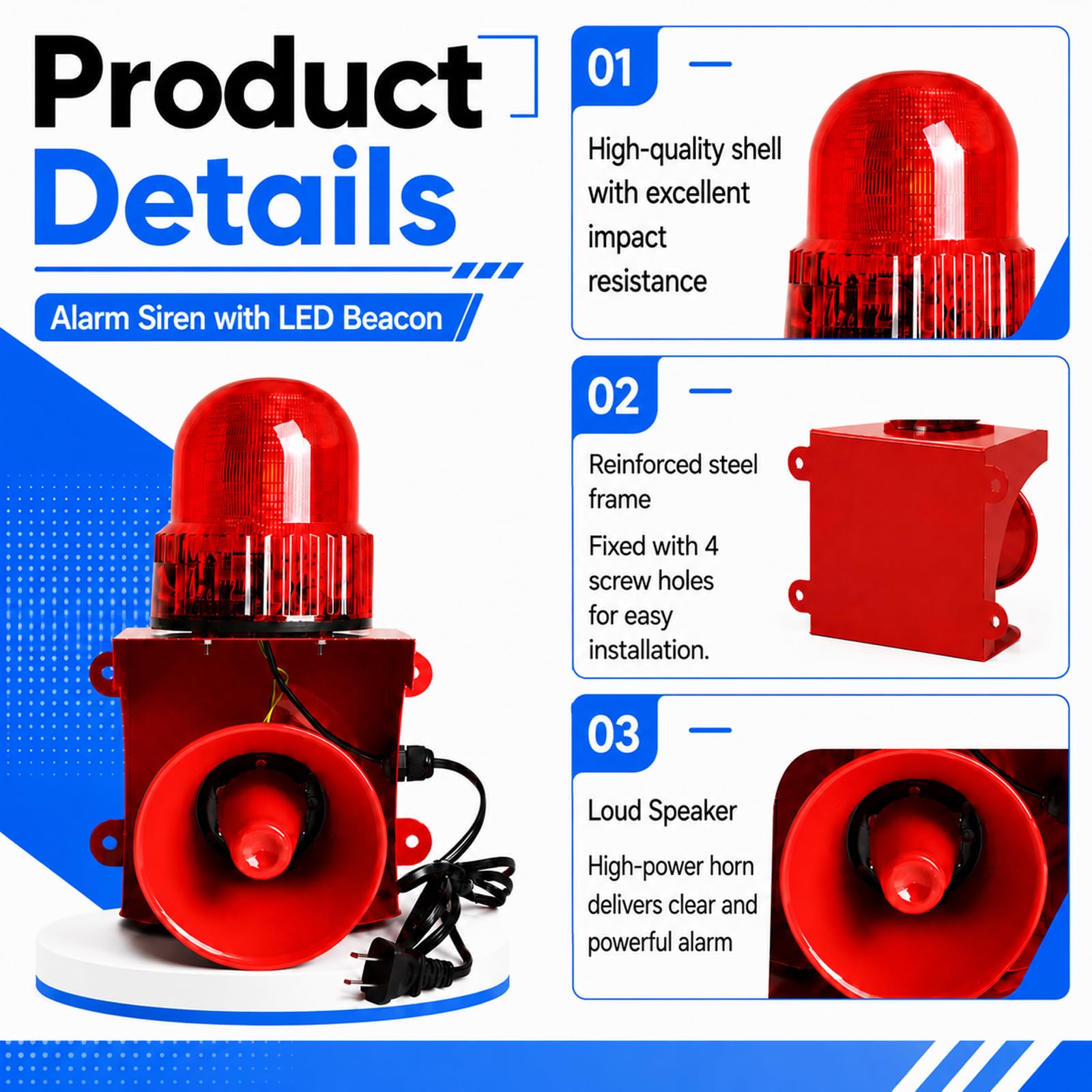 Sirena Dallarme Industriale con Luce Stroboscopica, Sirena Dallarme per Esterni con Faro LED Rosso, Clacson di Avvertimento Impermeabile E Potente per Fabbrica, Magazzino, Ufficio, Emergenza