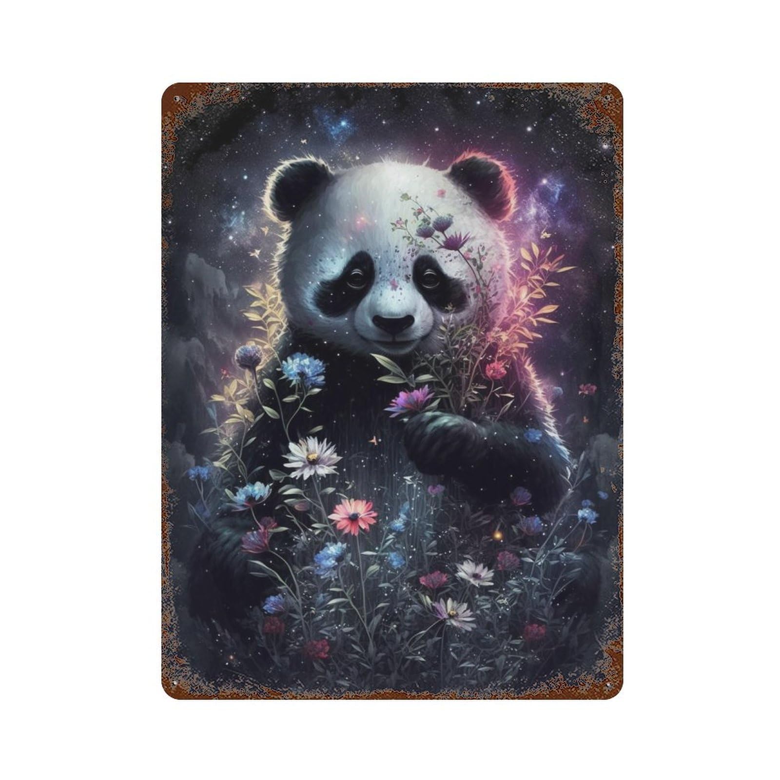 Galactic Panda with Flowers -5 Retro Metal Sign 15.7"x11.8", Ideal for Basement, Hobby Room And Garage Decor