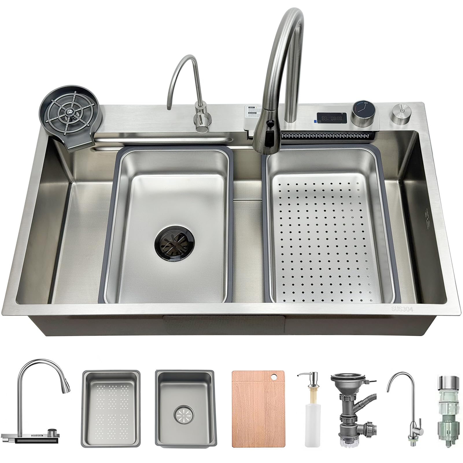 Fregadero de cocina de acero inoxidable 304 de 85 x 50 cm con sifón completo
