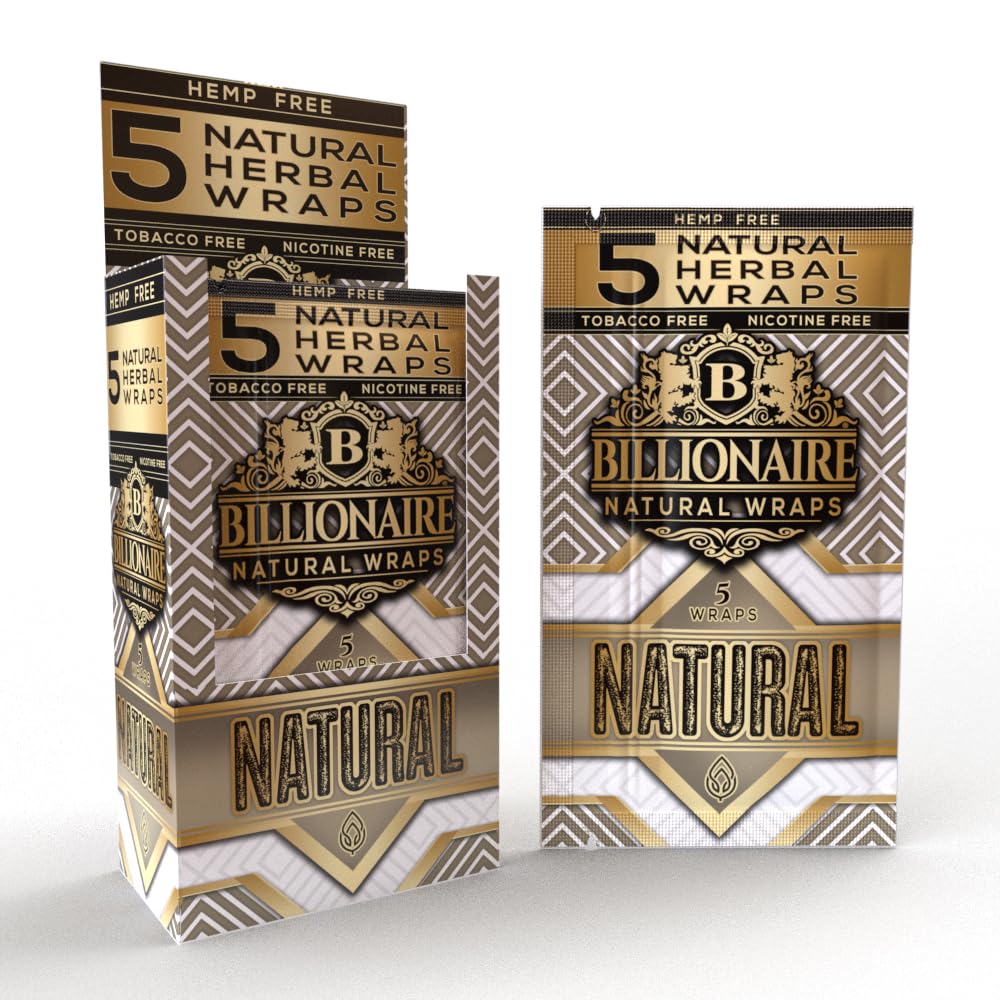 tobacco free leaf wrap Amazon.com: Billionaire Natural Herbal Wraps - Natural Flavor - Tobacco Free  - Nicotine Free - Made from Non GMO Black Tea Leaves (25 Packs Per Box - 5  Wraps Per Pack
