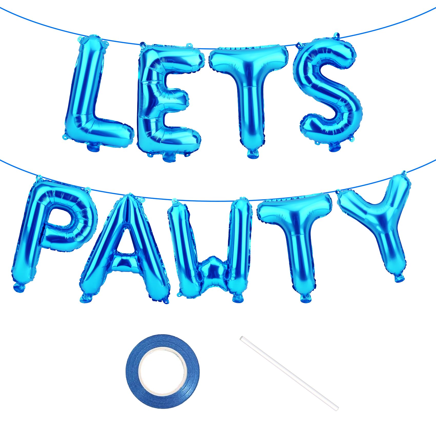 Lets Pawty Balloons, 9 PCS Dog Birthday Decorations, 16 Inch Foil Dog Balloons, Lets Pawty Birthday Decorations with Straw and Ribbon for Pets Dogs