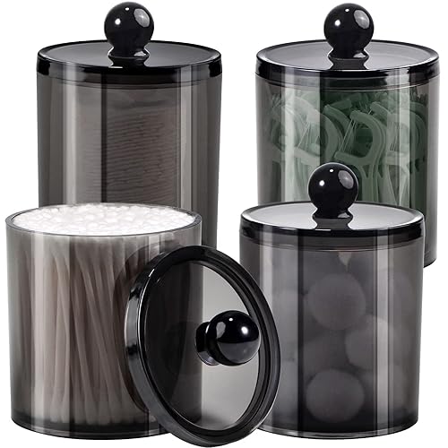 SheeChung 4-Pack Qtip Holder,Mixed Sizes Black Acrylic Apothecary Jars with