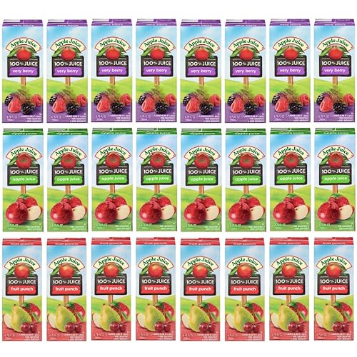 Paquete variado de cajas de jugo para niños, 100% jugo, manzana, baya, ponche de frutas, sin azúcar añadido, 6.75 onzas líquidas, perfecto para