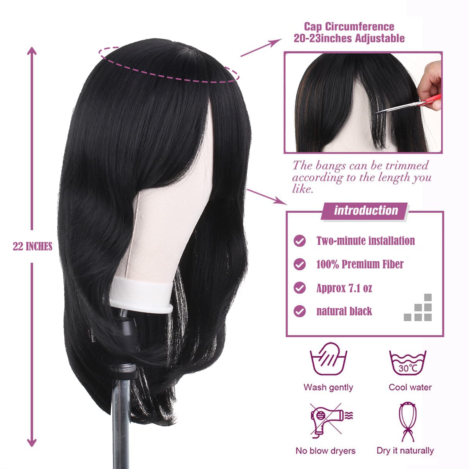 Amazon.com : TuTive Black Wigs for Women 22 Inch Layered Wig  display picture 3