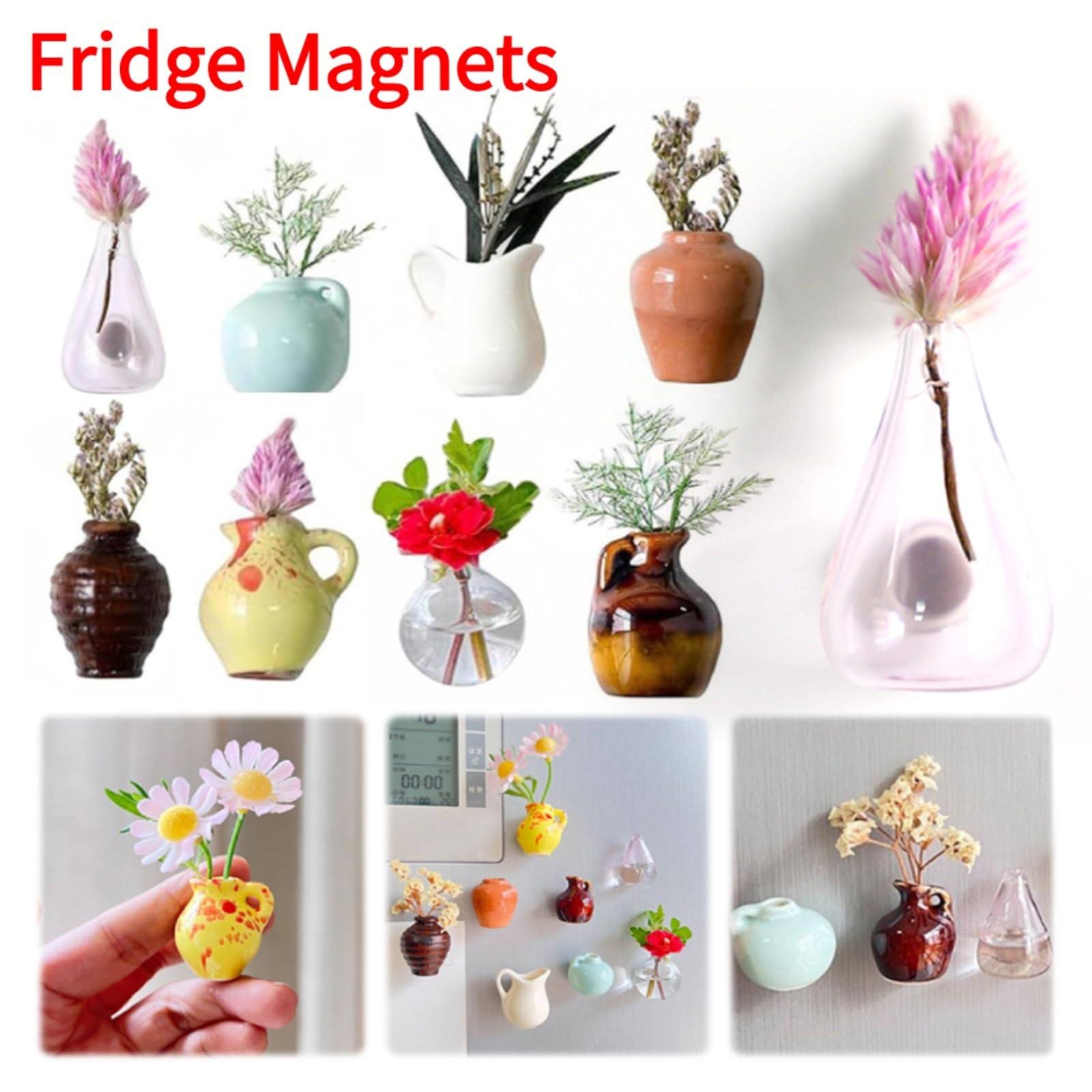 16 Magneti Per Frigorifero A Forma Di Mini Vaso Con Fiori Finti, Divertenti E Decorativi Per Cucina E Ufficio
