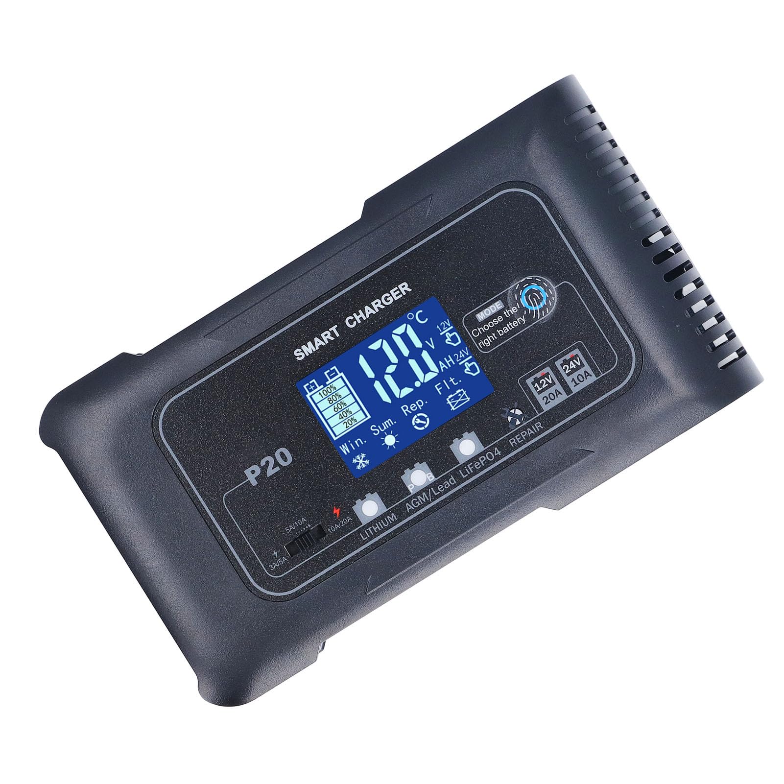 KKPLZZ Cargador de Batería de Coche 12V 20A 24V 10A Mantenedor