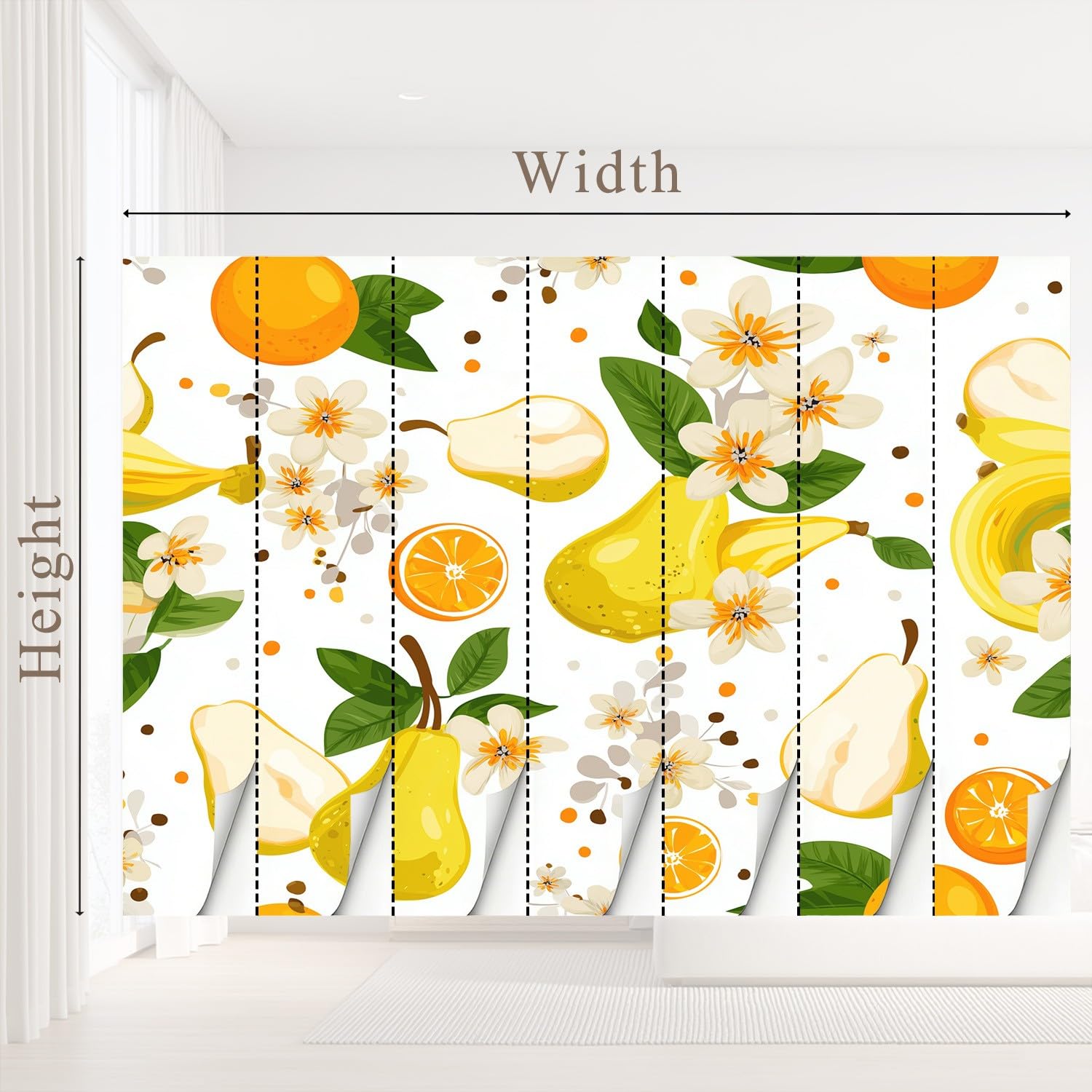 Generisch Tapete Nordisch, Frisch, Früchte - Gelbe Birne, Orange, Blumenmuster Muster- Vliestapete Wand Deko Mustertapete Modern Wandtapete Wanddeko - Motivtapeten - 300 x 210 cm