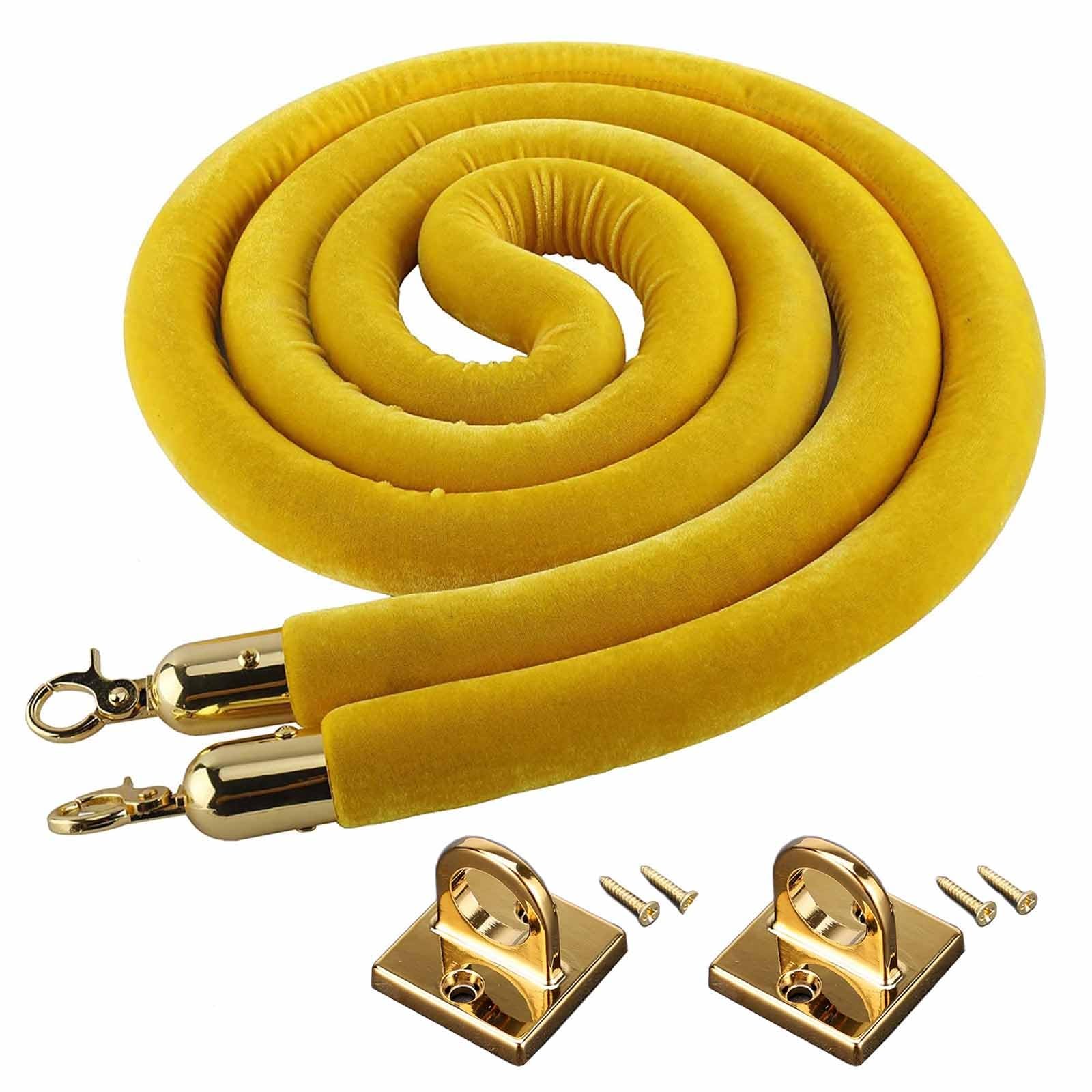 Żółta aksamitna lina słupkowa do kontroli tłumu - lina odgradzająca kolejkę na imprezy, restauracje i teatry, 1 szt.(Gold Hook,250cm/8.2ft)