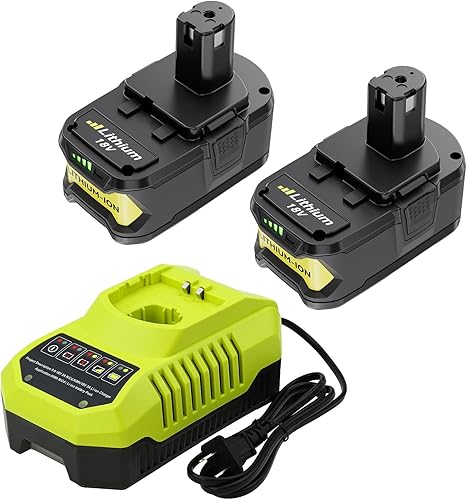 Paquete de 2 baterías de repuesto actualizadas de 6.0Ah para Ryobi 18V y cargador compatibles con batería Ryobi 18V ONE+ P108 P102 P103 P104 P105