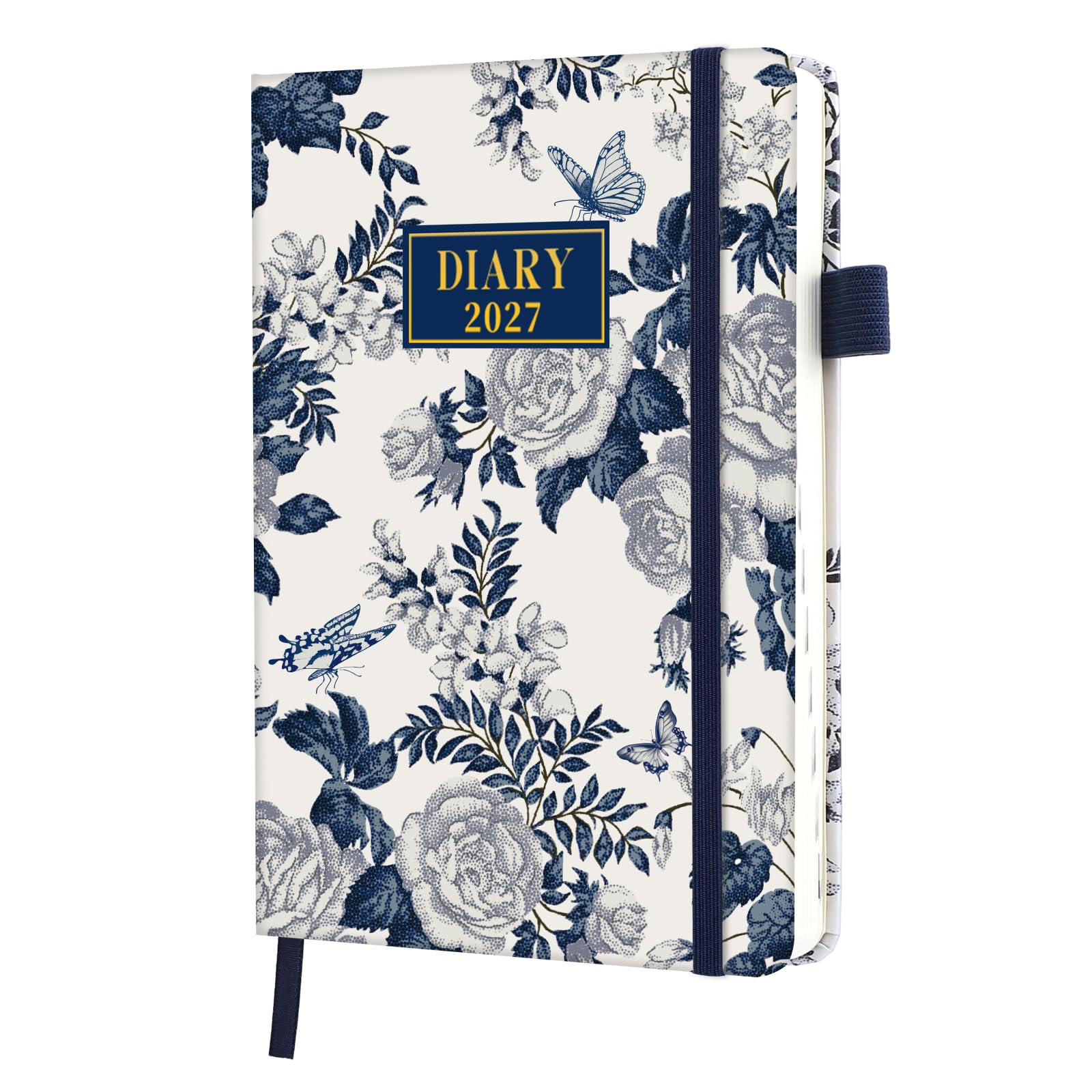 Diary 2027 Day Per Page, 12 Month A5 Daily Planner Jan.-Dec., Blue Flower