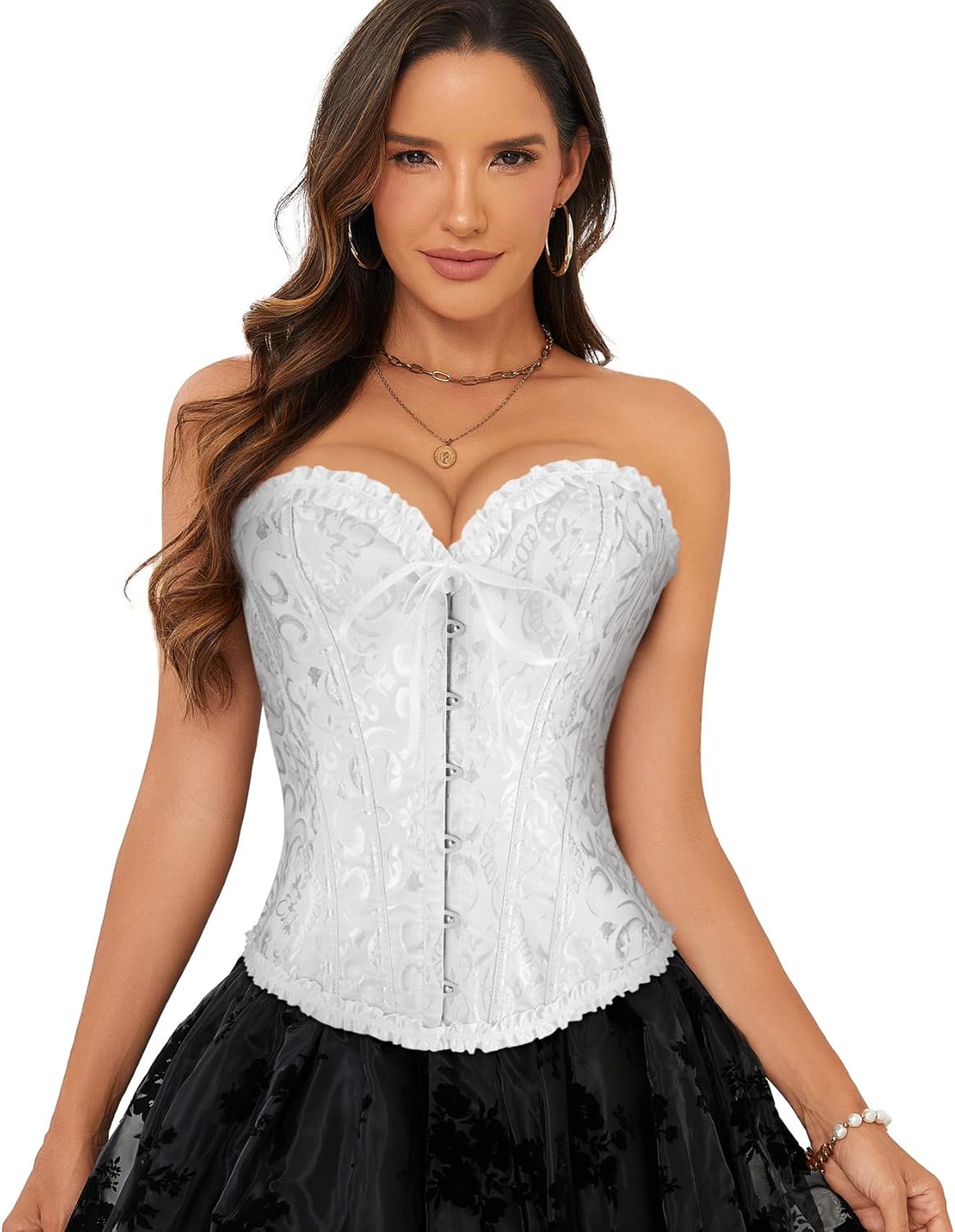 Corsets Top for Women Lace up Boned Overbust Corset Bustier Tops Floral Vintage Corsets Shapewear Lingerie - Image 2