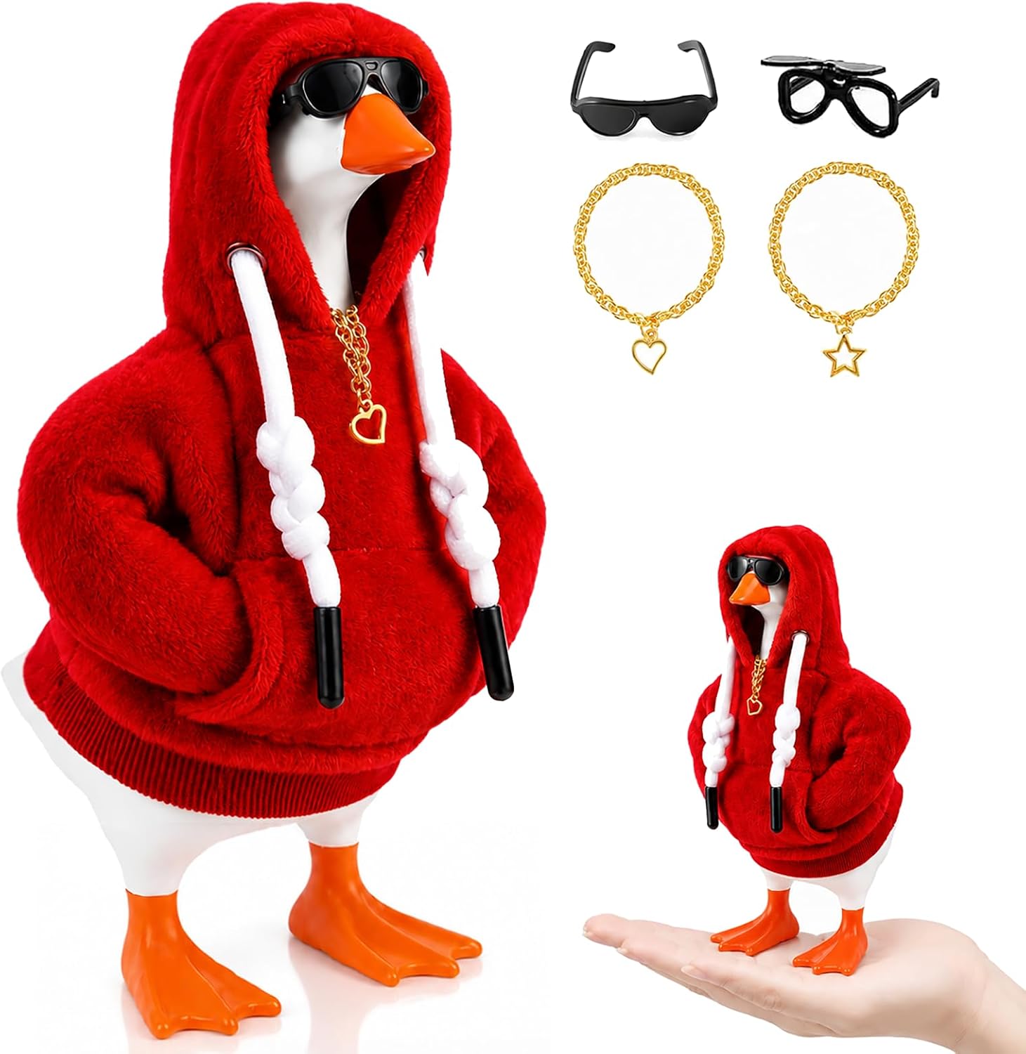 7inch Desk Goose Halloween Outfits, Mini Desktop Goose Clothes with Black Witch Hat, Tulle Tutu Skirt, Round Glasses & Broomstick for Magnetic Goose Statue (Classic Black Wizard)