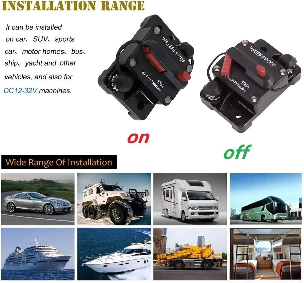 60% оƒƒ Dіѕсоunt ANJOSHI 100 Amp Circuit Breaker 20A-300A with Manual Reset Waterproof Inline Fuse Inverter for Marine Trolling Motors Boat ATV Manual Power 12V-36VDC