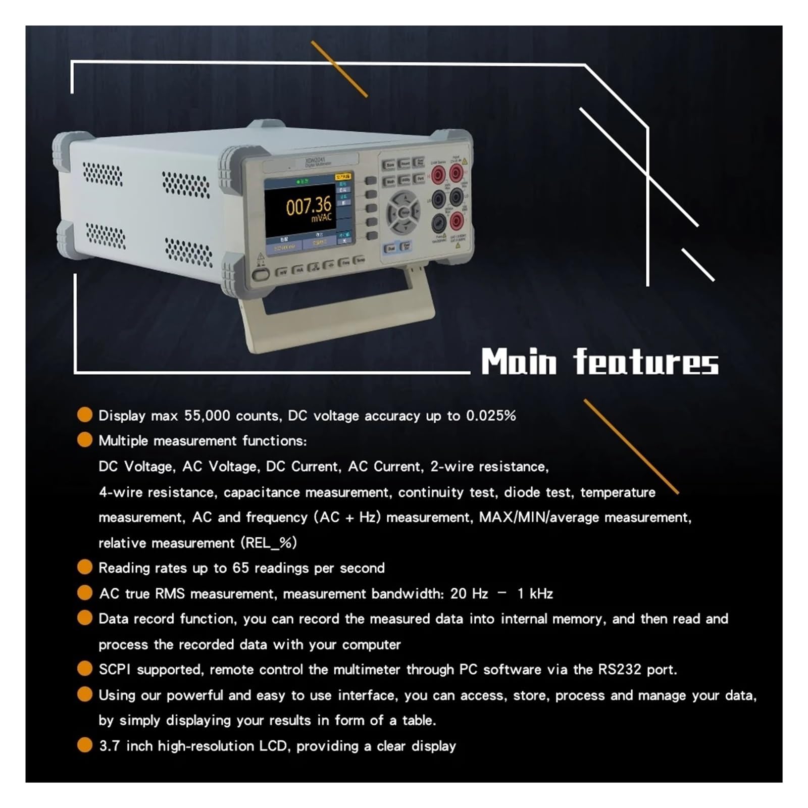 Tester per batteria auto, XDM2041 4 1/2 Multimetro digitale da banco True RMS AC DC Tensione Corrente Temperatura Resistenza Frequenza Tester