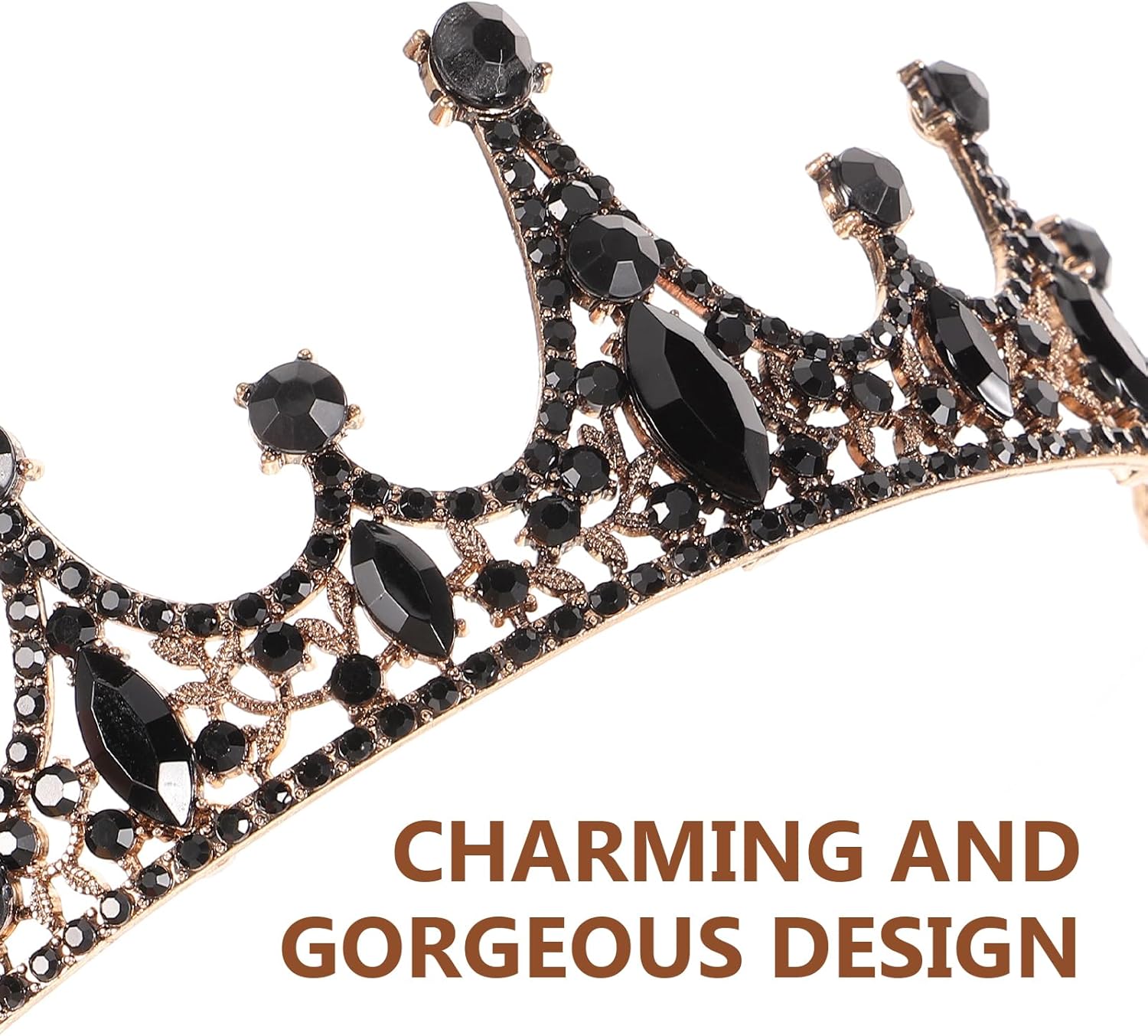 Lurrose Baroque Queen Crown Wedding Bridal Tiara Black Rhinestones Baroque Halloween Costume Prom Pageant Tiara for Women - Image 7