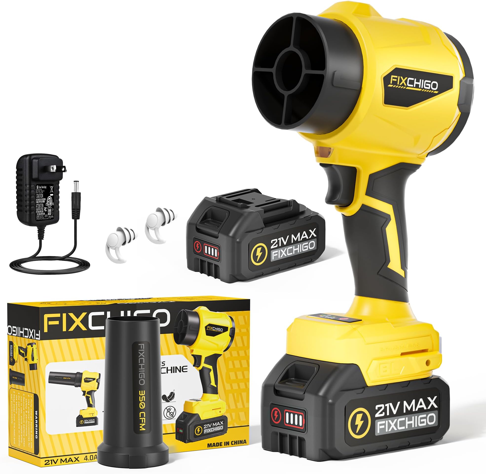 Cordless Leaf Blower, Brushless Snow Blower with 1 x 4.0Ah Batteries,3 Speed Modes,Handheld Leaf Blower for Lawn, Garage, Snow, Patio(Yellow)