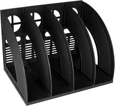 Desk File Organiser,SAYEEC Sturdy Desktop 4 Section Magazine Plastic Holders Frames File Dividers Document Cabinet Rack Display and Storage Organiser Box Black