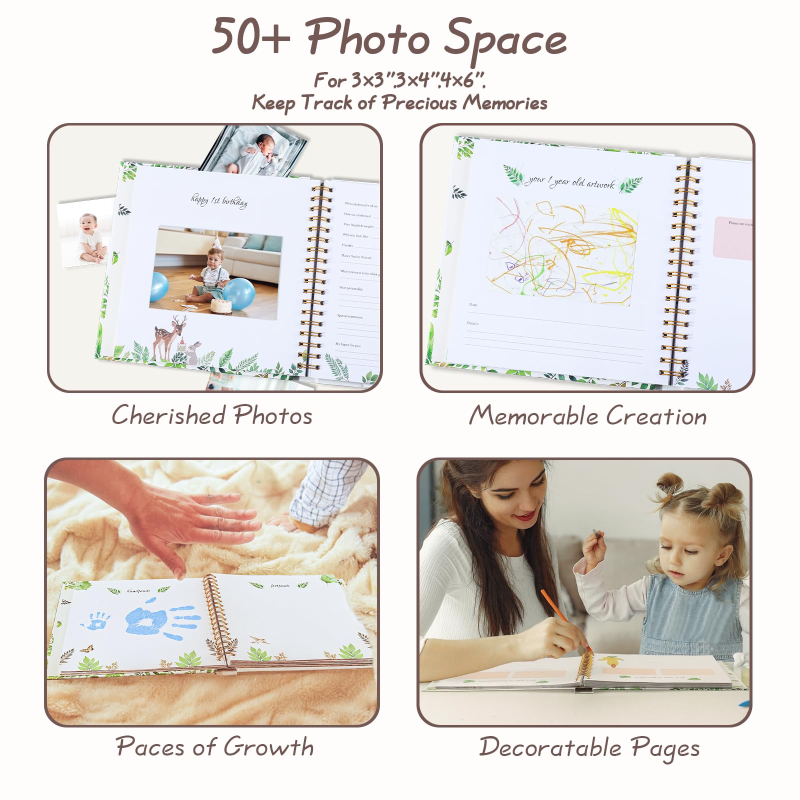 Orzbow Baby Memory Book 0-5 Years, Durable Hardcover Pregnancy Journal with 130 Guided Pages & 6 Keepsake Pockets - Image 4