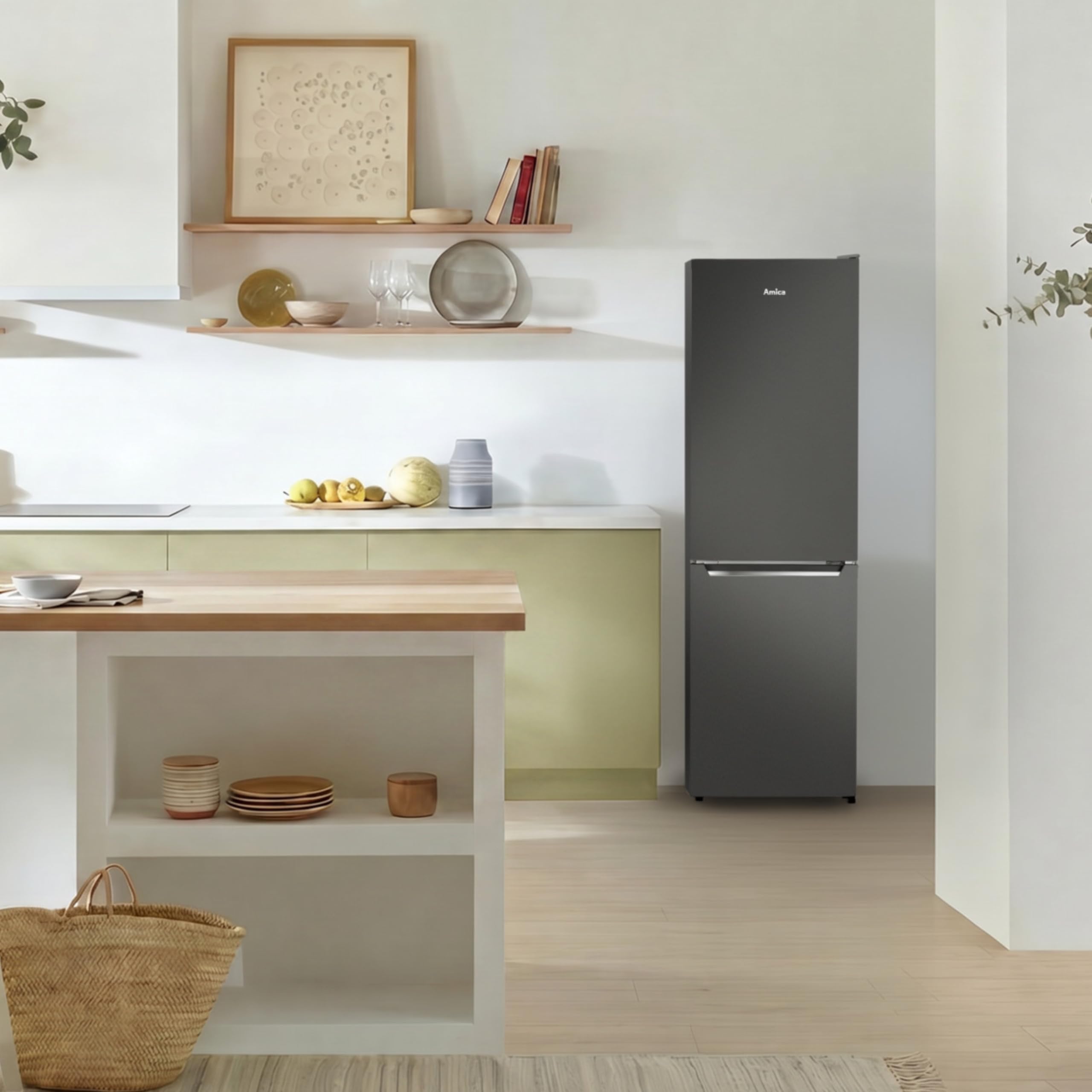 Amica Kühl-Gefrierkombination freistehend 157L FrostControl 144x47,4x49,5 cm LED‑Beleuchtung Elektronische Steuerung Kuehlschrank AKG 3846 S - Schwarz Edelstahloptik