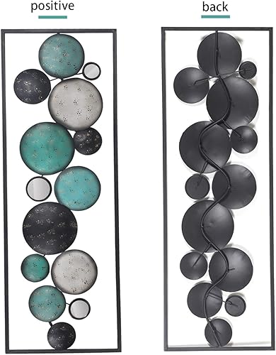 Vista 6 de Adeco Escultura de pared moderna de 35.2 pulgadas, formas abstractas flotantes con formas rectangulares, decoración de pared de metal, juego de 2