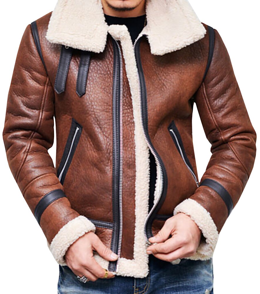 Hestenve Mens Winter Jacket Shearling Faux Leather Lined Motorcycle Bomber Suede Windproof Fleeve Coat