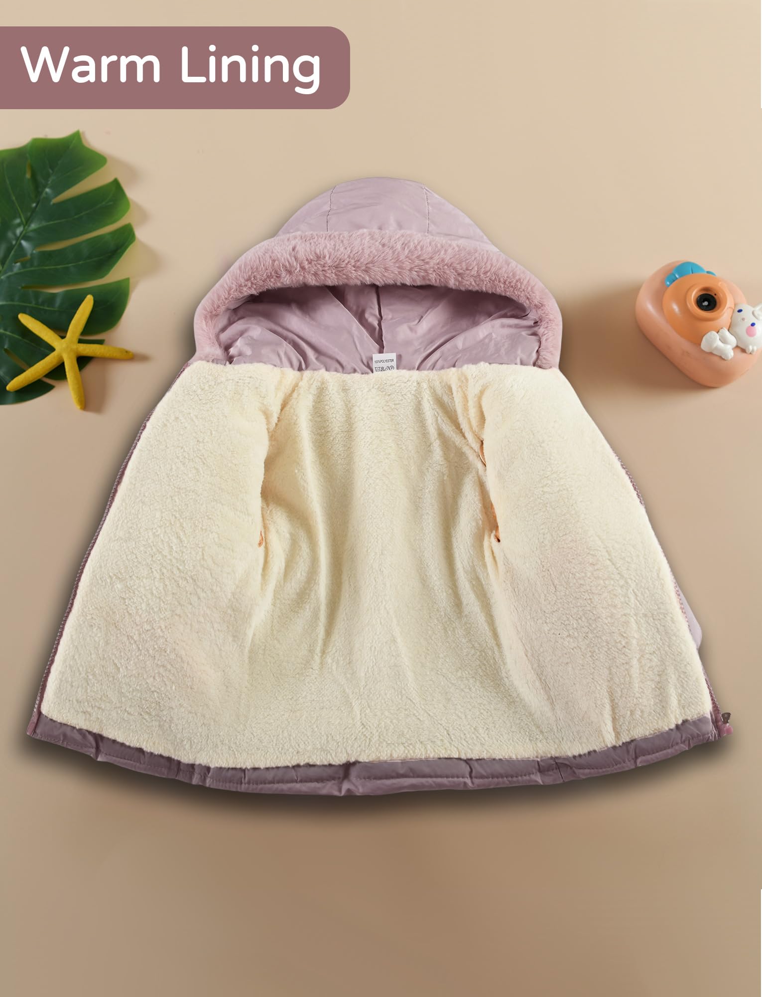 SEAUR Manteaux d'Hiver à Capuche pour Fille Mi-Long Parka Épaisse Veste Matelassée Enfant Doudoune à Nœud Blouson Chaud Zippé avec Poches 1-5 Ans