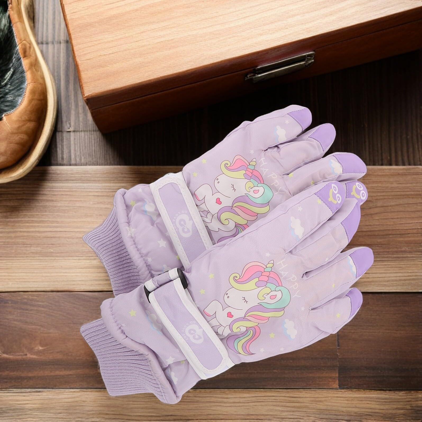 BESPORTBLE Guantes de Esquí Infantiles Impermeables y Térmicos para Invierno Mitones Gruesos Aislamiento de Doble Capa Diseño Unicornio Talla M 6-12 Años para Snowboard y Actividades al