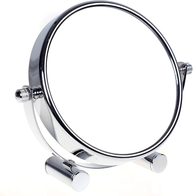 HIMRY Free Standing Small Platform Shaving/Make Up Mirror, 6 Inch 7x Magnification, Two-Sided Swivel Mirror Chrome finish Cosmetic Mirror, Stand Table Mirror, for Home and Travel, KXD3142-7x