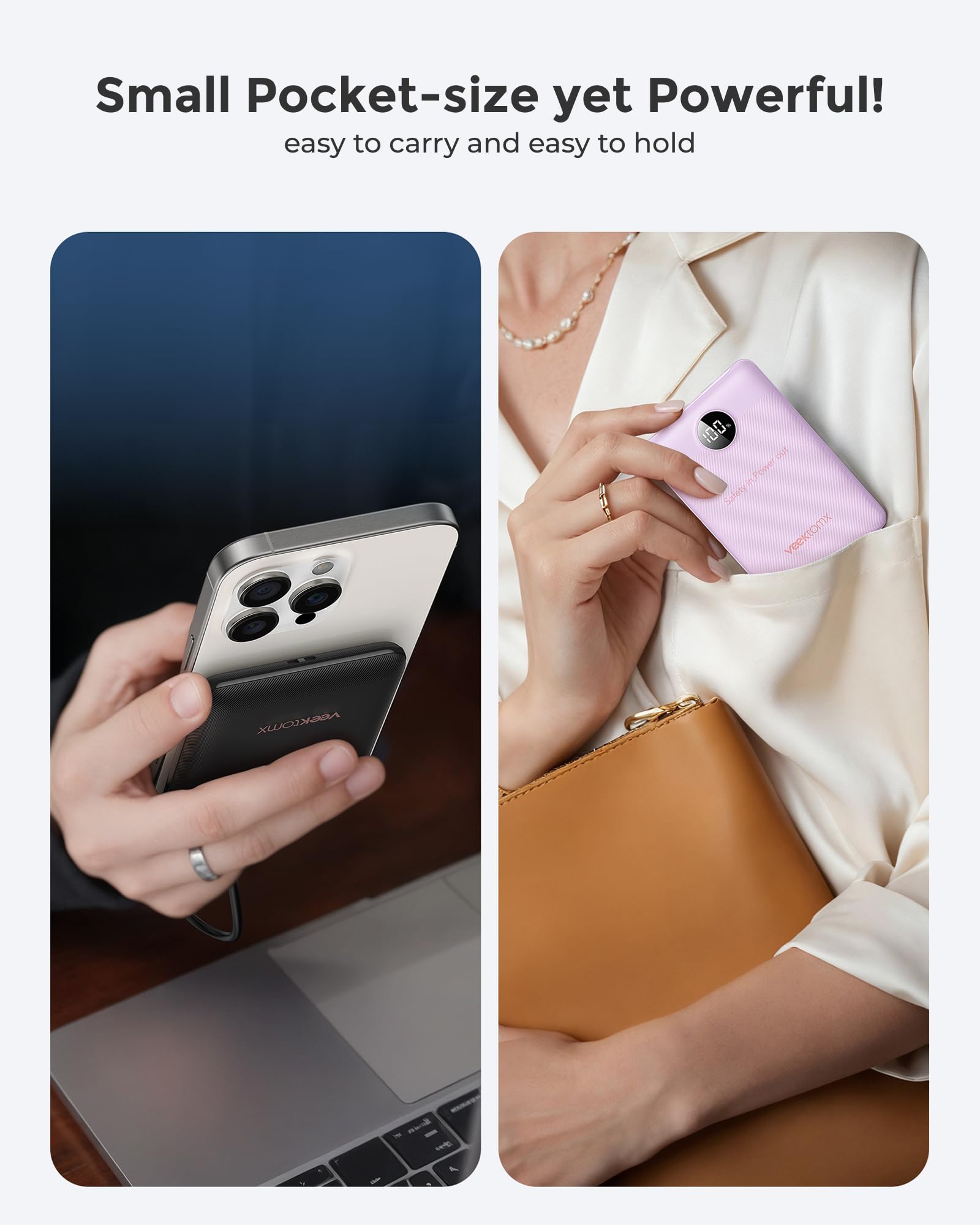 VEEKTOMX Power Bank 10000mAh 22,5W PD3.0 QC 3.0 Powerbank Mini USB C Caricabatteria Portatile Ricarica Rapida con Display a LED Compatibile con iPhone Huawei Xiaomi Tablets ecc. (Viola)