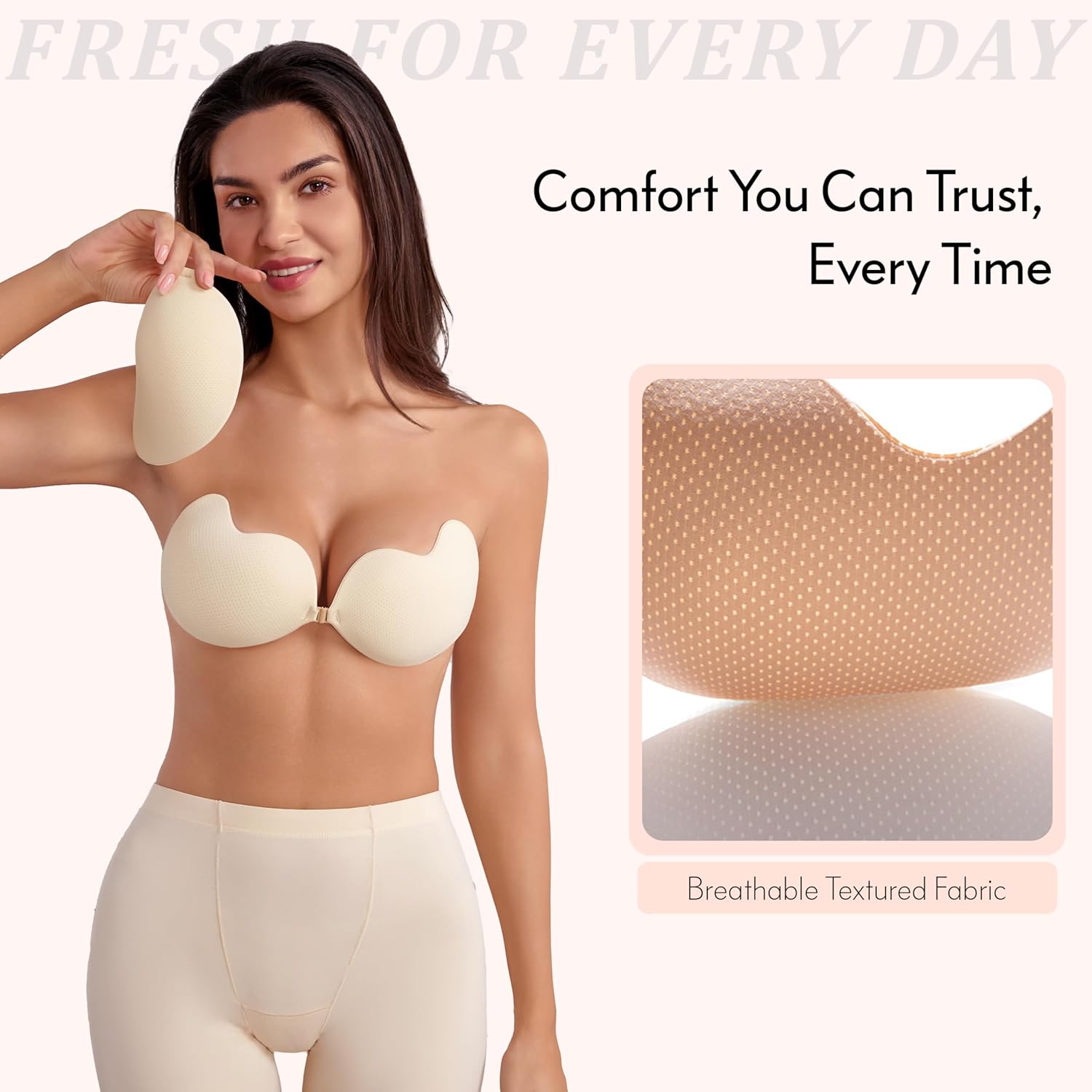 Rosefly Sticky Bra Push up for Women,Strapless Adhesive Bras with Refined Aloe AB Bond & Invisible Seamless Silhouette with Lock in Place,Fabric Cloth Cups for Backless Dress,Cups A-F (Honey) - Image 5